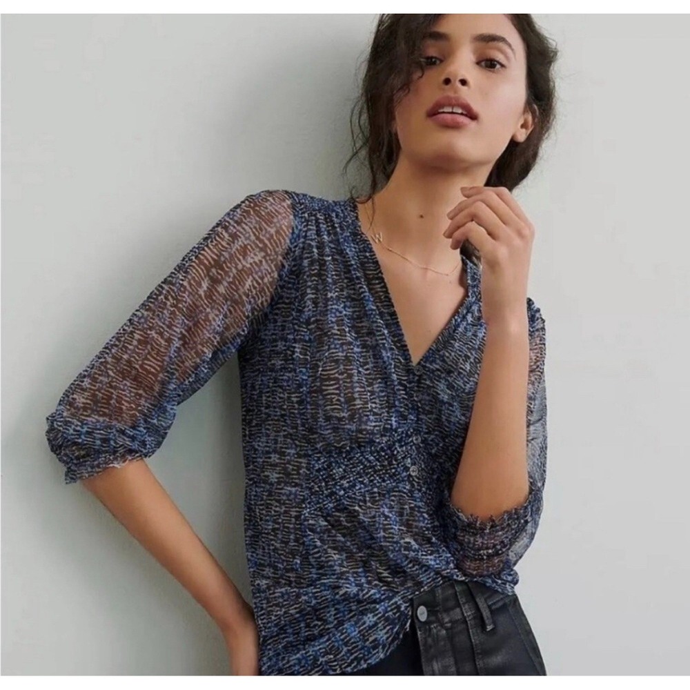 Anthropologie Gretchen Smocked Tunic Silhouette Semi Sheer Pullover Top Sz Small